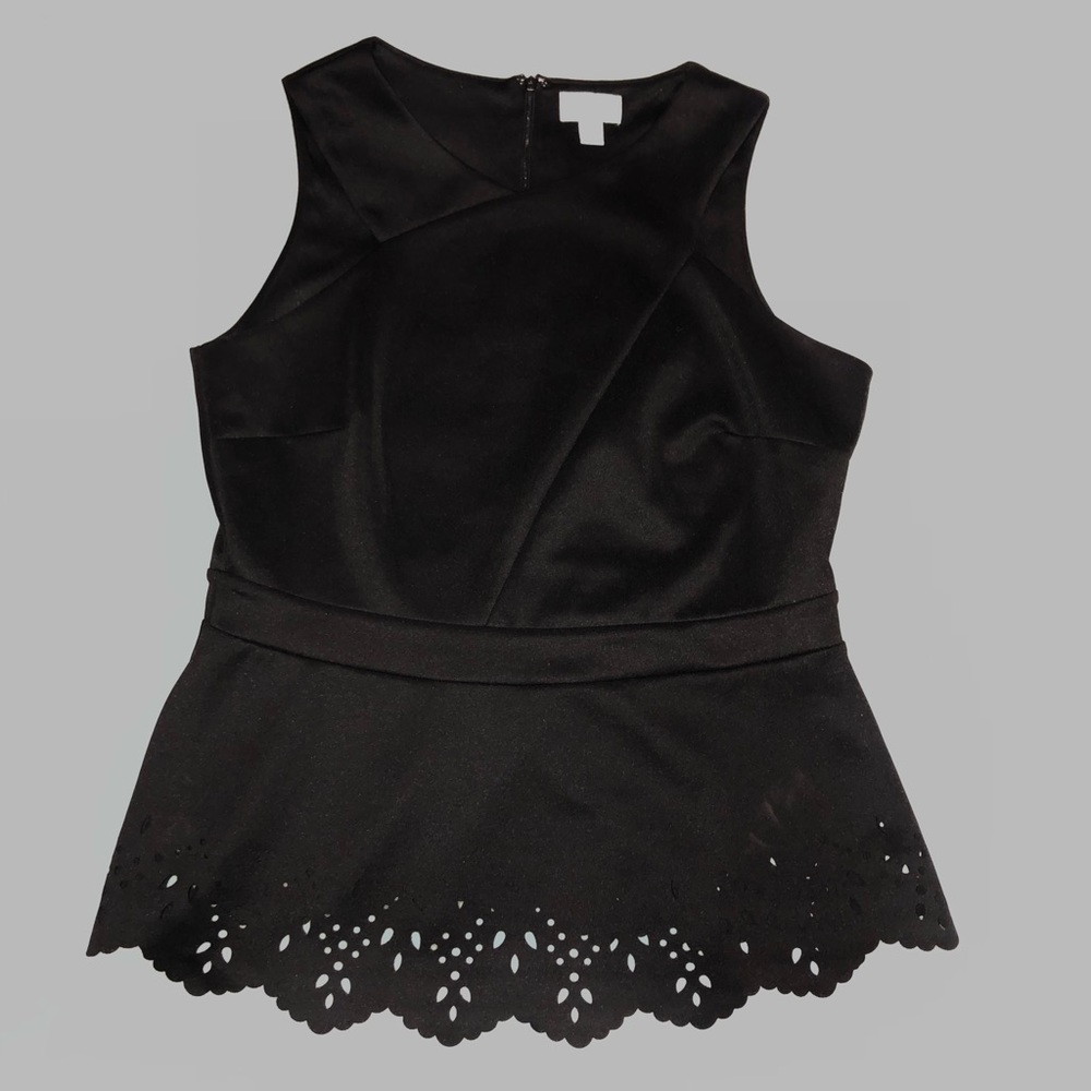 Bisou Bisou Peplum Blouse with Scalloped Hem and Cutout Details | Size Large